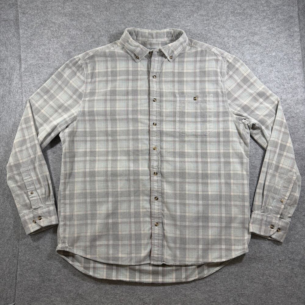 Southern Shirt Co Button Up Shirt Mens L Gray Teal Plaid Cotton Preppy Textured